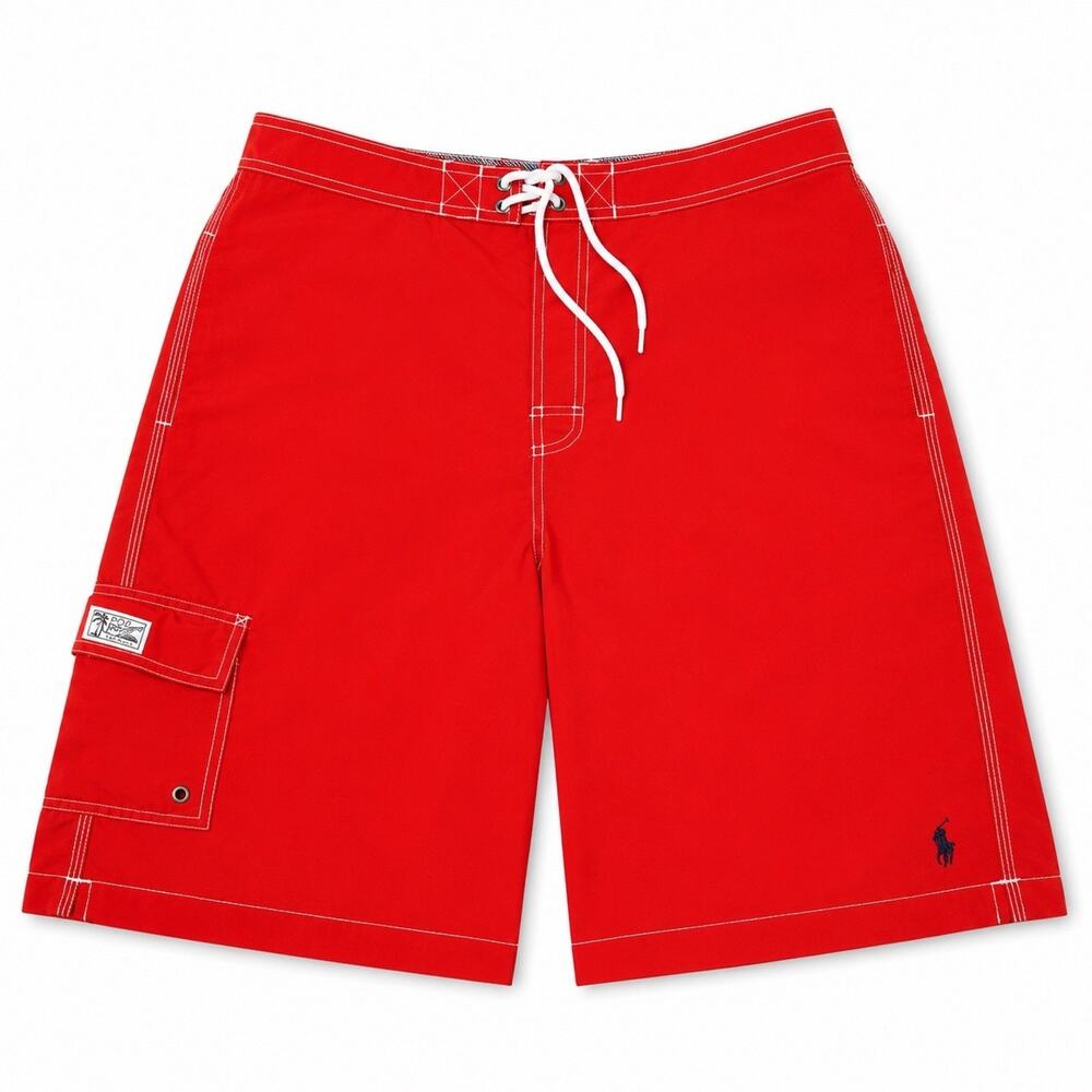 Polo Ralph Lauren Swim Trunks Mens L Red Board Shorts Mesh Lined Cargo Pockets